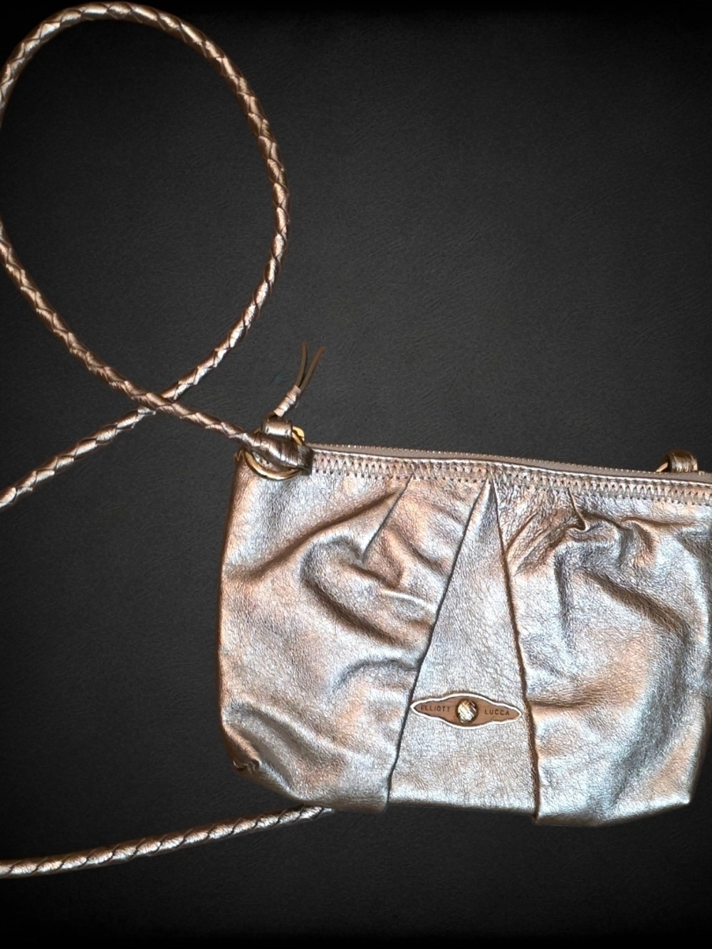 Elliott Lucca Metallic Silver Braided Strap Crossbody